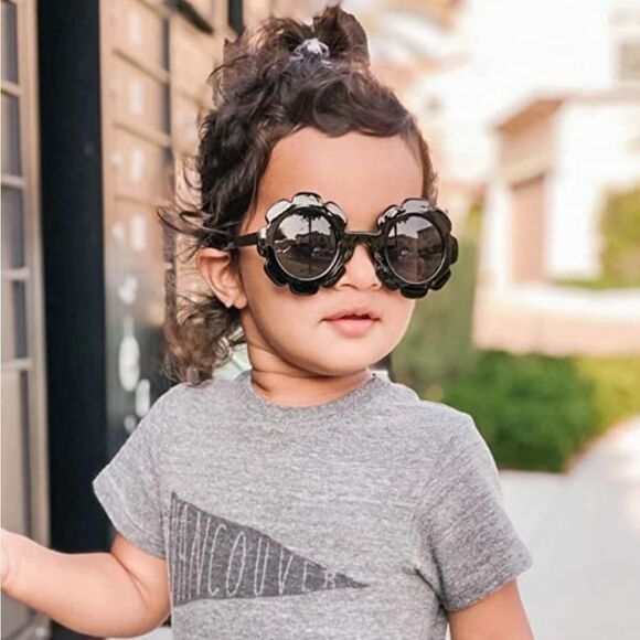 NEW! Kids Round Flower Sunglasses, Cute Daisy Glasses for Toddler Girls Age 2-4 - Picture 1 of 9